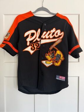 VTG Disney World Pluto Kids' L Baseball Jersey Black & Orange Embroidered patch